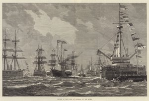 Revue de la flotte à Spithead par la reine (gravure) - English School