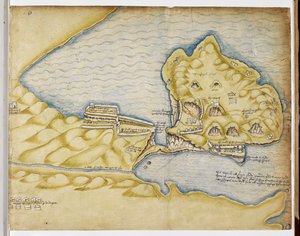 Plan de Tintagel de Richard Grenville, c.1583 (encre et aquarelle sur papier) - English School