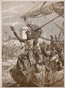 Richard débarquant à Jaffa, illustration de Cassells Illustrated History of England - English School