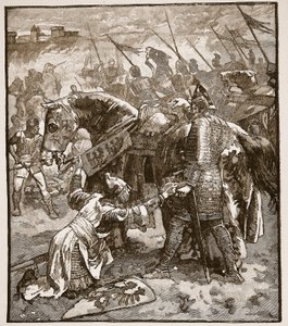 Robert demandant pardon à son père, illustration de Cassells Illustrated History of England - English School