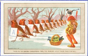 Rouge-gorges et clown dans la neige - English School