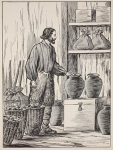 Robinson Crusoé dans son entrepôt, illustration de L