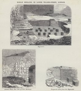 Vestiges romains, Lower Thames-Street, Londres (gravure) - English School