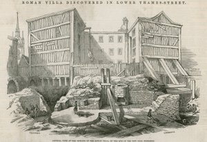 Villa romaine découverte à Lower Thames Street, Londres : Vue générale des vestiges de la villa romaine sur le site du nouveau Coal Exchange - English School