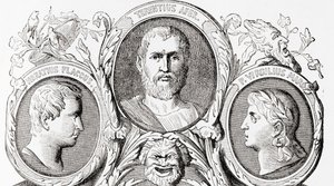 Auteurs romains, de gauche à droite, Horace, Térence et Virgile, de l