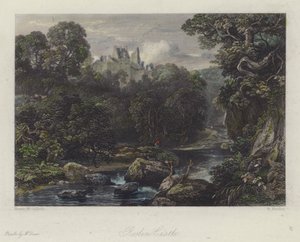 Château de Roslin, Écosse (gravure en couleur) - English School