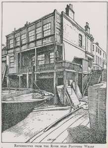 Rotherhithe depuis la Tamise près de Platform Wharf; L