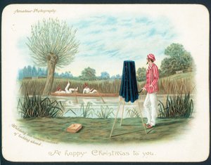 Rameurs écrasant un bateau sur la rivière - English School