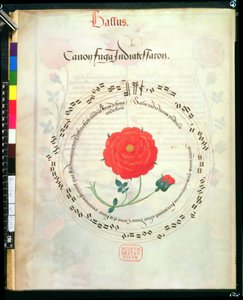 Canon, avec portées circulaires et rose au centre, des Motets de Richard Sampson