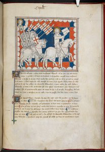 Le Cavalier sur le cheval blanc et ses disciples; Jean au-dessus, à gauche, de 