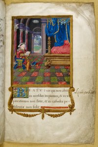 Le roi Henri VIII assis en train de lire, dans sa chambre, illustration du 
