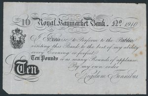 Banque Royal Haymarket, billet de banque théâtral humoristique - English School