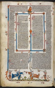 Royal MS 10 iv f.065v Chevaliers jouteurs avec décoration marginale, illustration de 