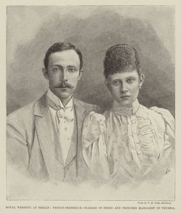 Mariage royal à Berlin, Prince Frederick Charles de Hesse et Princesse Margaret de Prusse (gravure) - English School