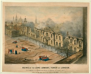 Ruines de la longue armurerie, incendie de la tour de Londres, 1841 - English School