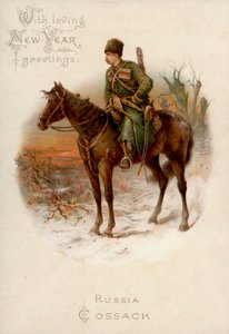 Cosaque russe à cheval : carte de vœux du Nouvel An