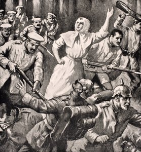 Infirmière russe Mira Miksailovitch Ivanoff menant des hommes contre les Allemands, 1915, de 
