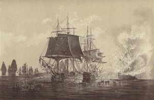 Le navire russe Vsevolod détruit en présence de la flotte russe après l