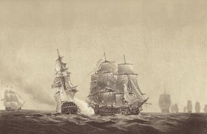 Le navire russe Vsevolod abaissant ses couleurs devant le HMS Implacable, attaché à la marine suédoise et commandé par le capitaine Thomas Byam Martin, dans la Baltique, 26 août 1808 - English School