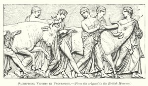 Victimes sacrifiées en procession (gravure) - English School