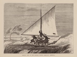 Voiture à voile du chemin de fer Kansas Pacific, Amérique (gravure) - English School