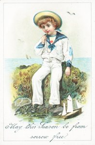 Garçon marin assis sur des rochers - English School