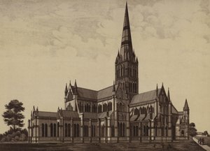 Cathédrale de Salisbury, vue du nord-est (lithographie) - English School
