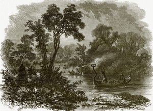 Indiens Salteaux pêchant au feu - English School