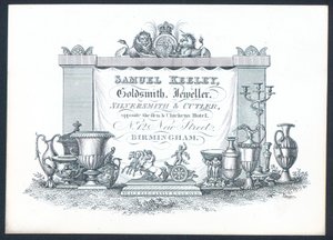 Samuel Keeley, orfèvre, bijoutier, argentier et coutelier, carte de visite - English School
