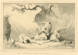 Saul frappé à terre près de Damas, Actes IX, 3-4 (gravure) - English School