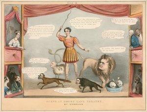 Scène du théâtre de Drury Lane, Londres; dessin animé - English School