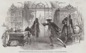 Scène de la pièce de Sir Edward Bulwer Lytton "Not So Bad As We Seem," au théâtre Haymarket (gravure) - English School