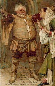 Scène des Joyeuses Commères de Wndsor de William Shakespeare (lithographie couleur) - English School