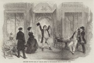 Scène du nouveau drame "Le Génie du Mal," au théâtre Haymarket - English School