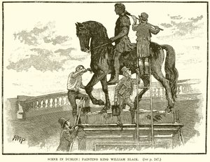 Scène à Dublin : Peinture du roi William en noir - English School