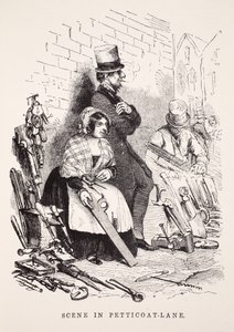 Scène à Petticoat-Lane, illustration de London Labour and London Poor par Henry Mayhew, pub. 1862
