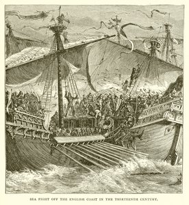 Combat naval au large de la côte anglaise au XIIIe siècle - English School