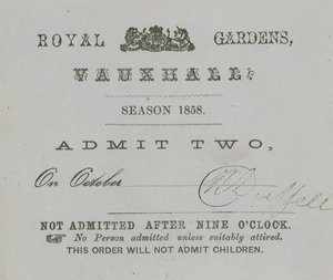 Billet de saison, jardins de Vauxhall, Londres - English School