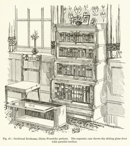 Bibliothèque sectionnelle, modèle Globe-Wernicke, le boîtier séparé montre la porte en verre coulissante avec mouvement parallèle