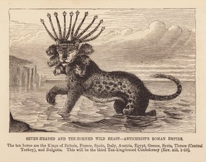 Bête sauvage à sept têtes et dix cornes (gravure) - English School