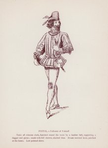 Les Joyeuses Commères de Windsor de Shakespeare : Pistol, un suiveur de Falstaff (lithographie) - English School