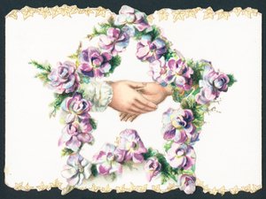 Poignée de main dans une étoile de fleurs, carte - English School