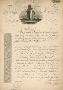 Part sociale de la Hope Insurance Company, Ludgate Hill, Londres - English School