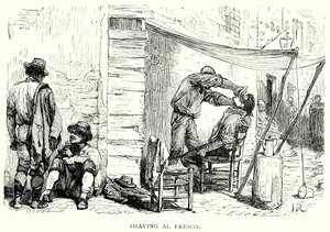 Shaving Al Fresco (gravure) - English School