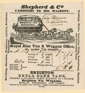 Facture Shepherd & Co. Brighton à Londres