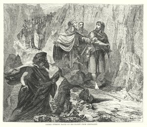 Shimei maudissant David lors de sa fuite de Jérusalem (gravure) - English School