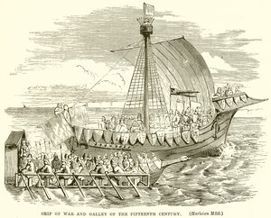 Navire de guerre et galère du XVe siècle - English School