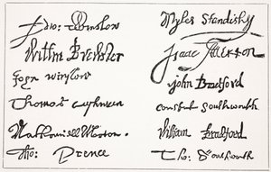 Signatures des Pères Pèlerins, illustration de Hutchinsons Story of the British Nation, c.1923 - English School