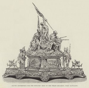 Centre de table en argent pour la salle à manger des officiers du régiment gallois, premier bataillon