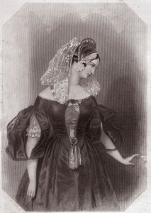 Silvia (Les Deux Gentilshommes de Vérone) dans - « Galerie des femmes de Shakespeare, collection de quarante-cinq portraits sérieux par les premiers artistes de Londres, enrichie de notices critiques et littéraires » vers 1838 - de « Galerie des femmes de  - English School